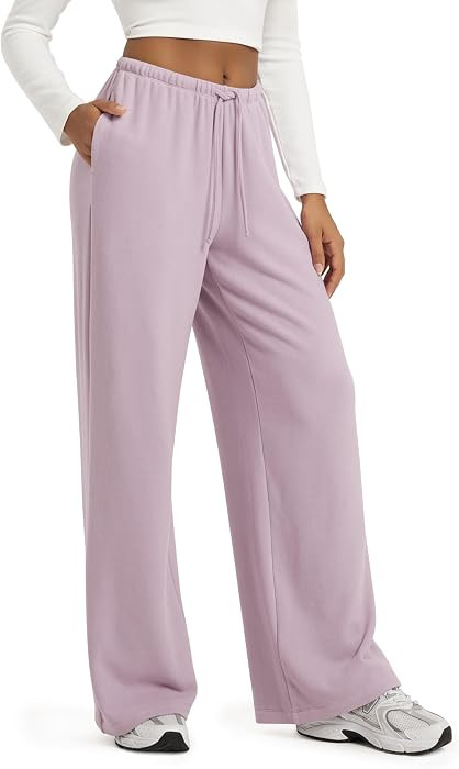 ODODOS Women's Stretch Fleece Wide Leg Sweatpants \u2013 Ultra-Soft Cozy Warm High-Rise Relaxed L... | Amazon (US)