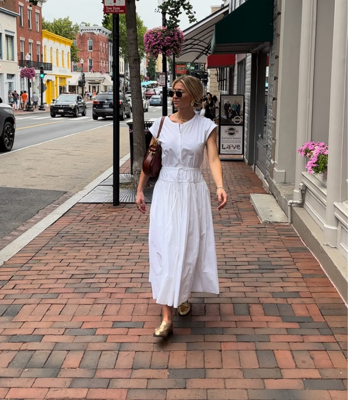 White dress (wearing a size S, runs TTS) + gold loafers (run TTS) for walking around Georgetown  

#LTKstyletip #LTKVideo #LTKtravel