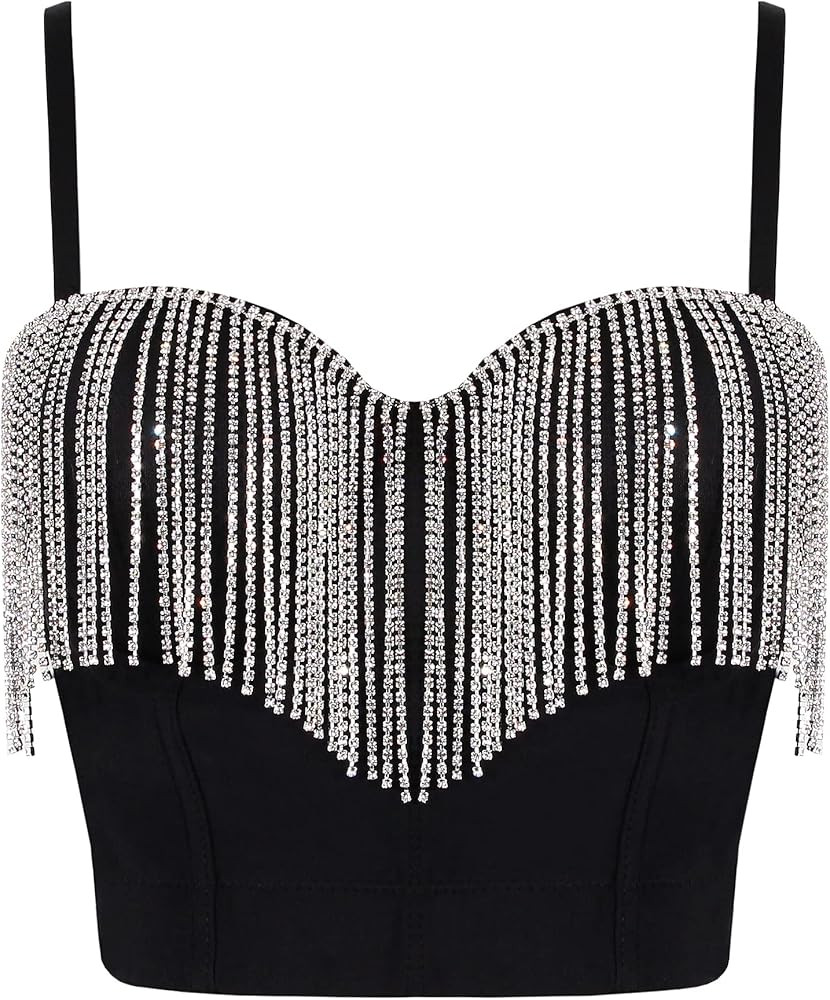 Erinaco Women's Rhinestone Diamond Tank Top Color Beaded Sling Tube Top Bustier Vest Crop Top Sex... | Amazon (US)