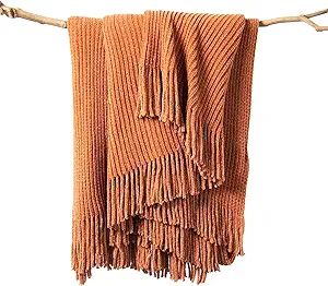 LIFEIN Fall Throw Blanket for Couch-Soft Boho Throw Blanket,Cozy Rust Knit Farmhouse Chenille Thr... | Amazon (US)
