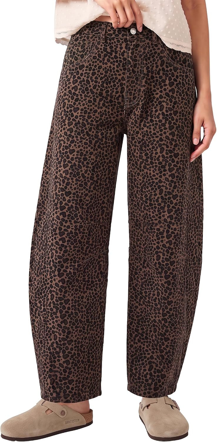 luvamia Barrel Jeans Women High Waisted Baggy Leopard Cheetah Denim Pants | Amazon (US)