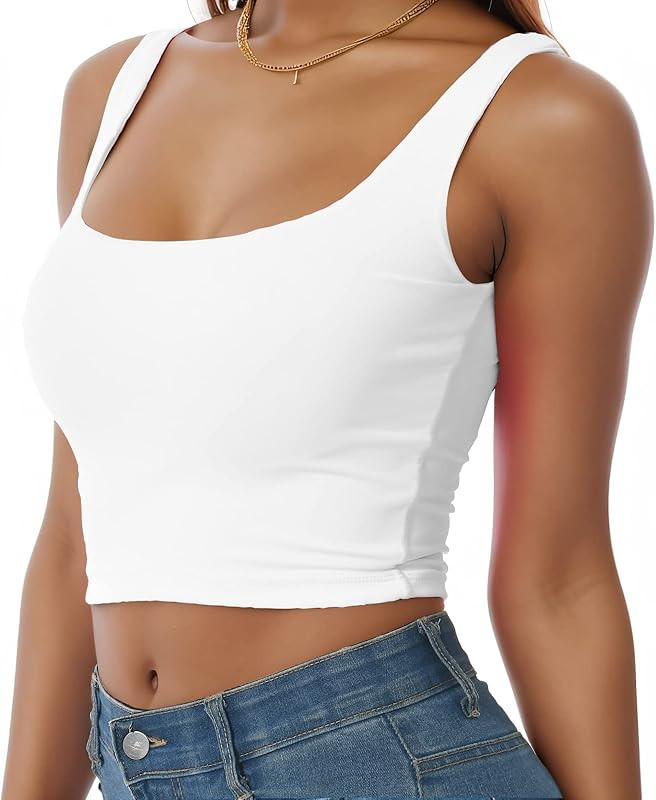 Artrello Square Neck Tank Tops for Women Double Lined Seamless Sleeveless Basic Cropped Tanks | Amazon (US)