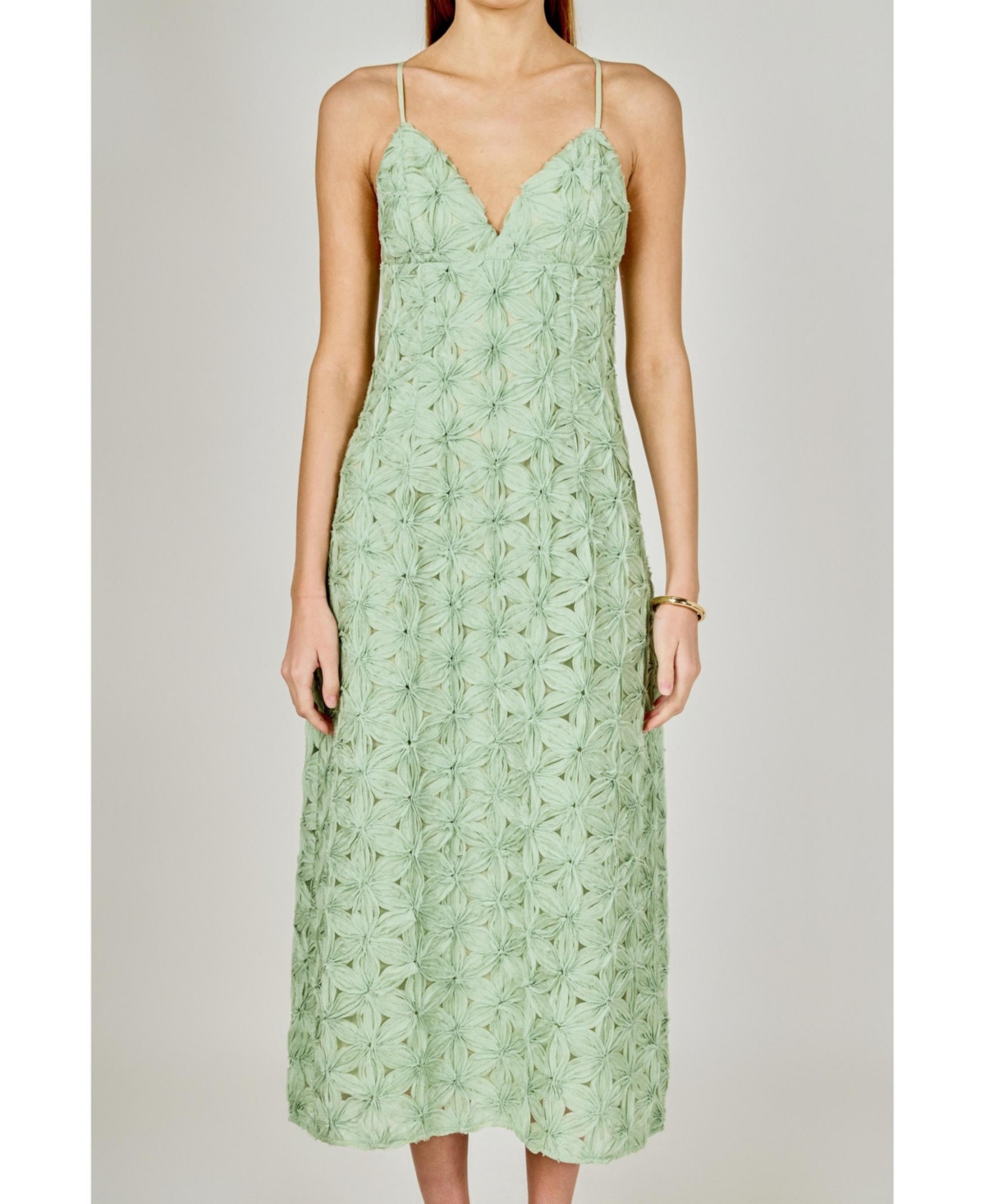 endless rose Women's lace spaghetti strap Maxi Dress - Sage | Macy's