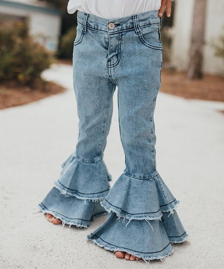 Light Blue Ruffle Bell-Bottom Jeans - Girls | Zulily