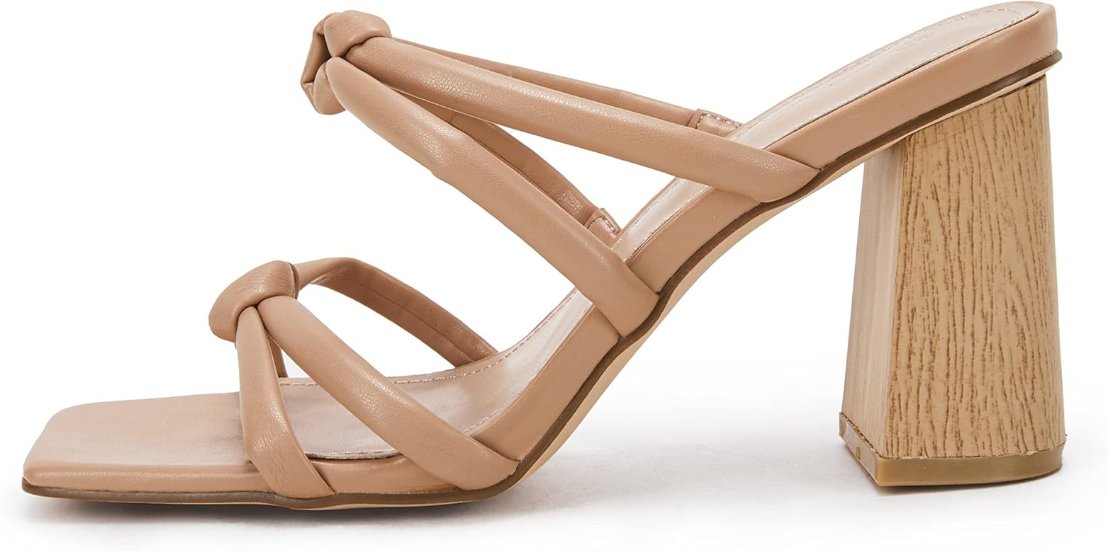 LAICIGO Women’s Square Open Toe Heeled Sandals Chunky Block Heel Knot Two Strap Braided Backles... | Amazon (US)