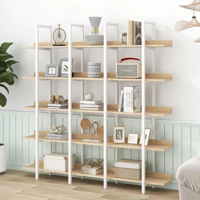 5-Tier Vintage Industrial Bookshelf with White Metal Frame and MDF Shelves | Wayfair North America