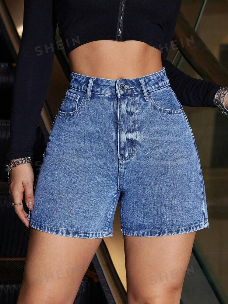 SHEIN EZwear Women's Denim Shorts With Pockets | SHEIN