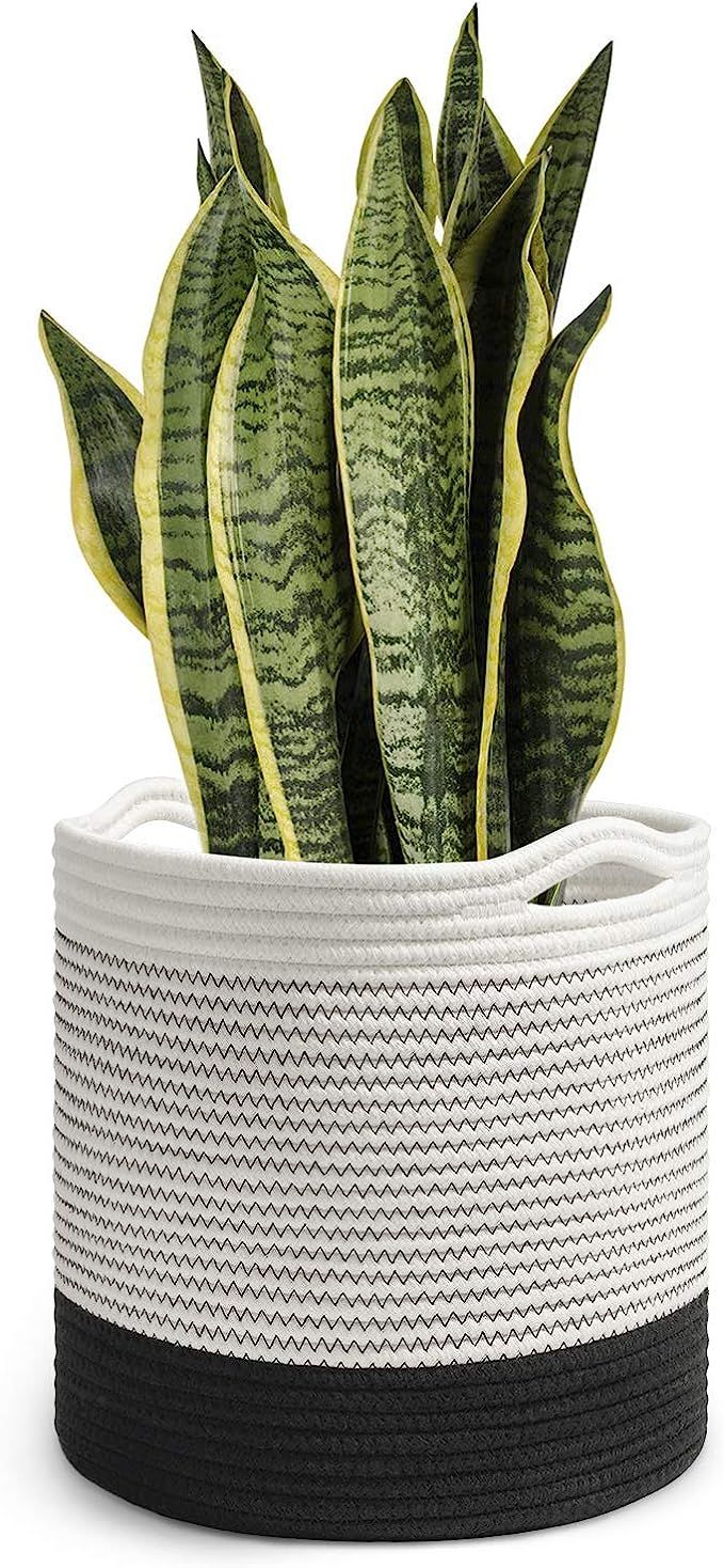 TIMEYARD Woven Cotton Rope Plant Basket for 10" Flower Pot Floor Indoor Planters, 11" x 11" Stora... | Amazon (US)