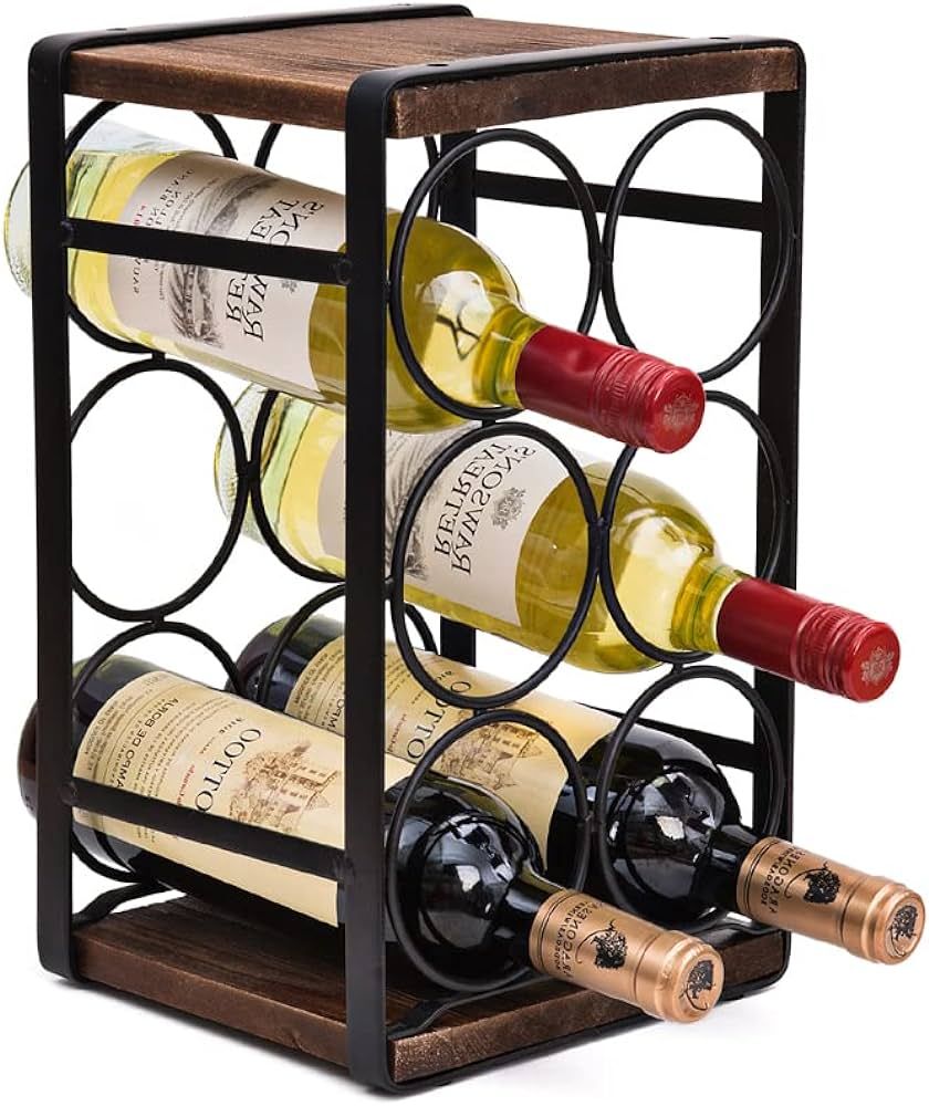 SODUKU Rustic Wood Countertop Wine Rack 6 Bottles No Need Assembly | Amazon (US)