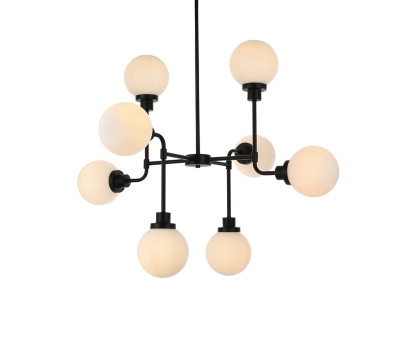 Living District Hanson 8 Lights Pendant In Black With Frosted Shade | Ashley | Ashley Homestore