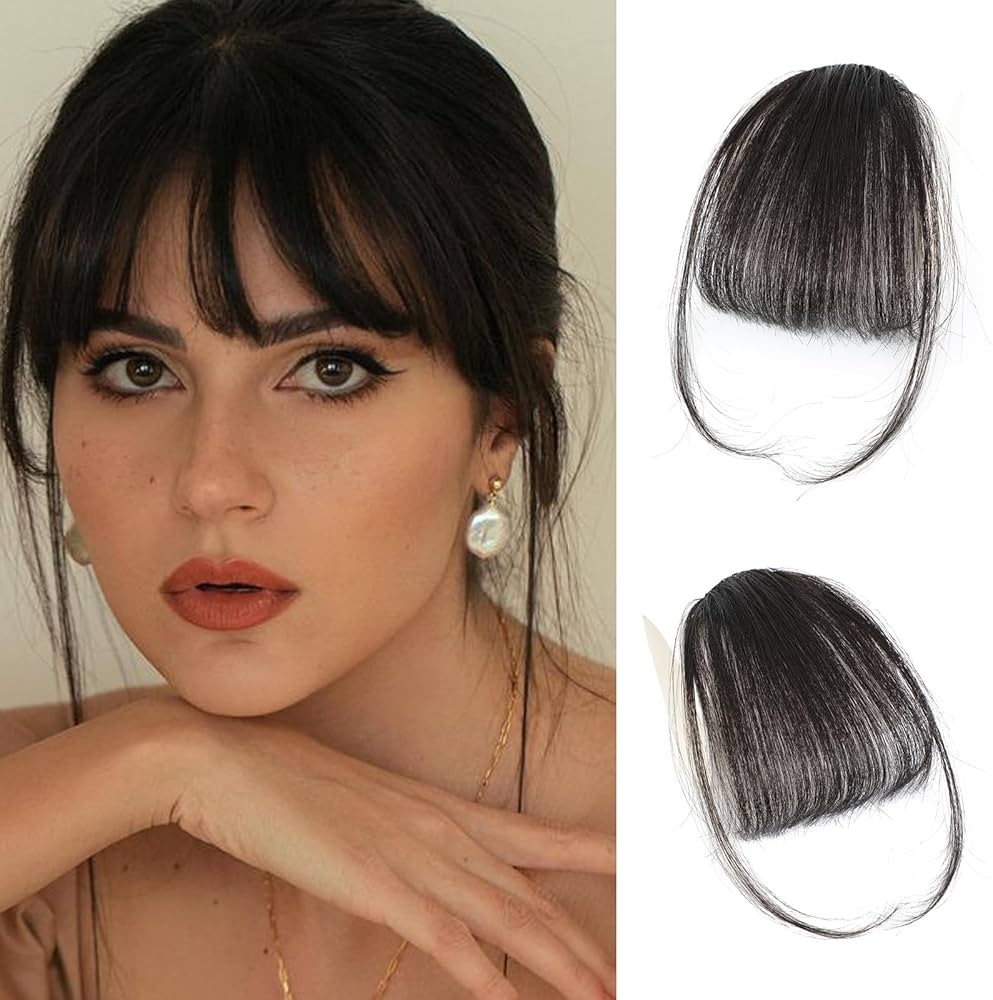 Clip In Bangs-100% Real Huamn Hair Bangs Clip Brown Black Clip On Bangs Hair Extensions Fake Bang... | Amazon (US)