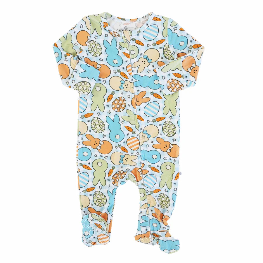 Cottontail Cuties Zipper Footie | Blue | Caden Lane