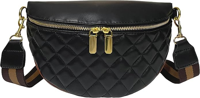 Fanny Pack Crossbody Shoulder Bag Chest Bag Women's Vegan Leather Quilted Purse with Gold Chain S... | Amazon (US)