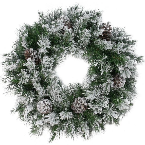 Northlight 24" Unlit Flocked Angel Pine with Pine Cones Artificial Christmas Wreath | Target