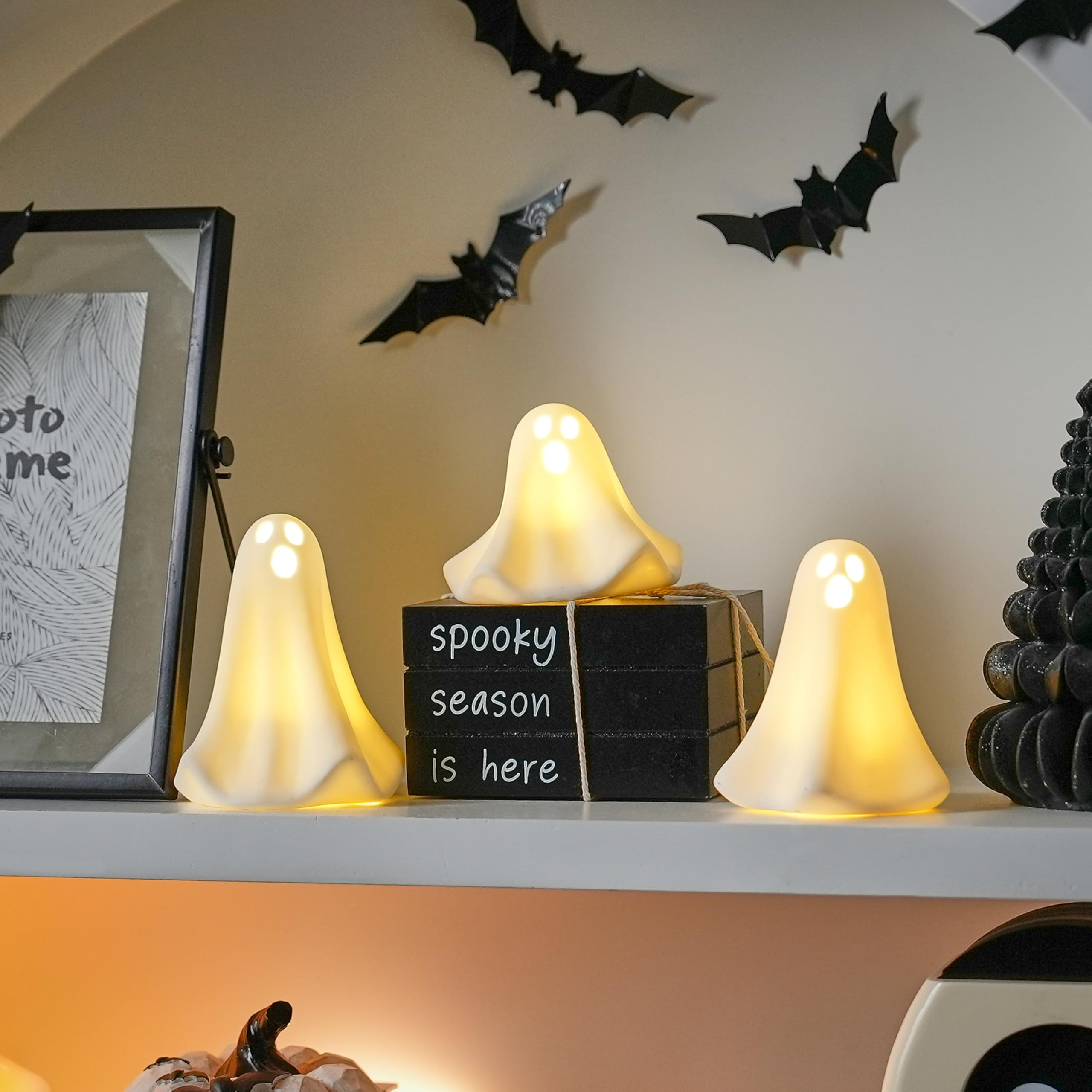 Ceramic Ghost Decor, 3Pcs Light Up Ghosts for Indoor Halloween Decorations, Battery Powered White... | Amazon (US)