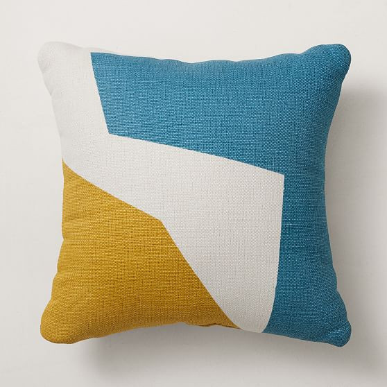 Outdoor Corner Colorblock Pillow, 20""x20"", Lagoon | West Elm (US)