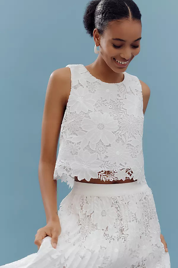White Flowers Lace Shell Tank Top | Anthropologie (US)