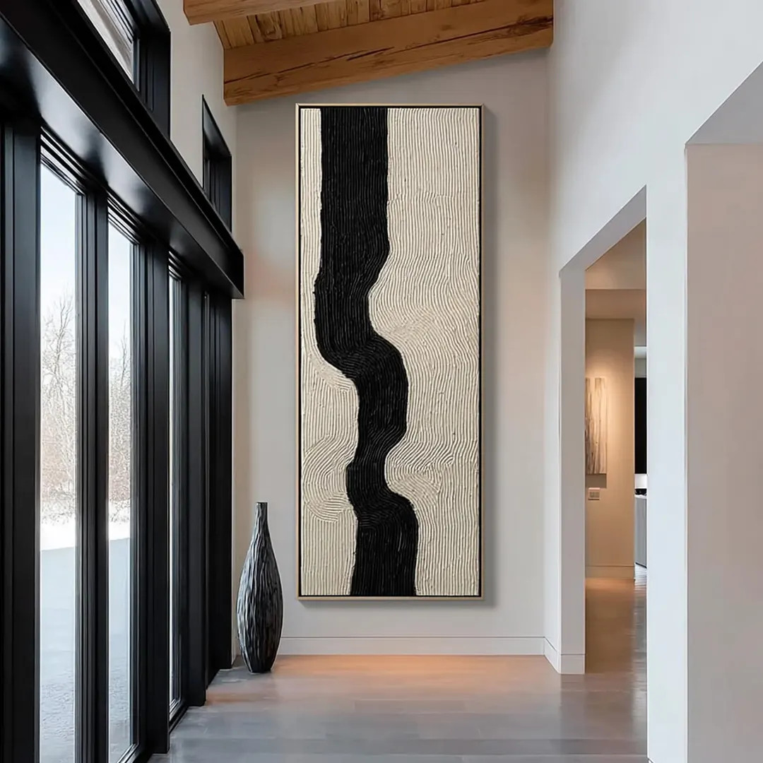 Textured Black & Beige 3D Canvas Wall Art: Long Narrow Modern Decor | Etsy (US)