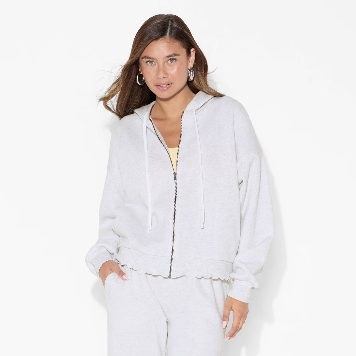 Women's Merrow Edge Hooded Zip-Up Sweatshirt - Wild Fable™ Heather Gray M | Target