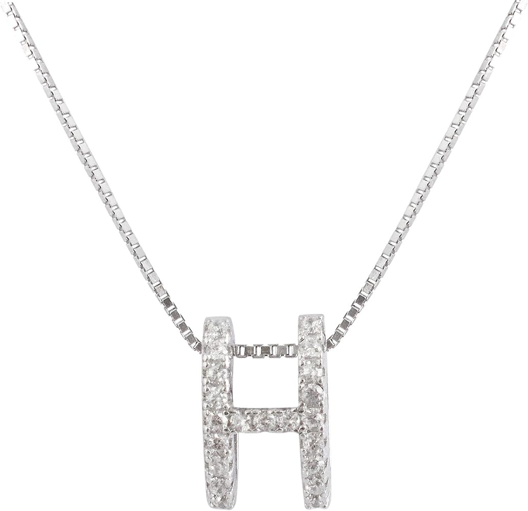 Hiqmic 925 Sterling Silver H Alphabet Pendant Necklace, Crystal White Gold Plated Jewelry Gifts f... | Amazon (US)