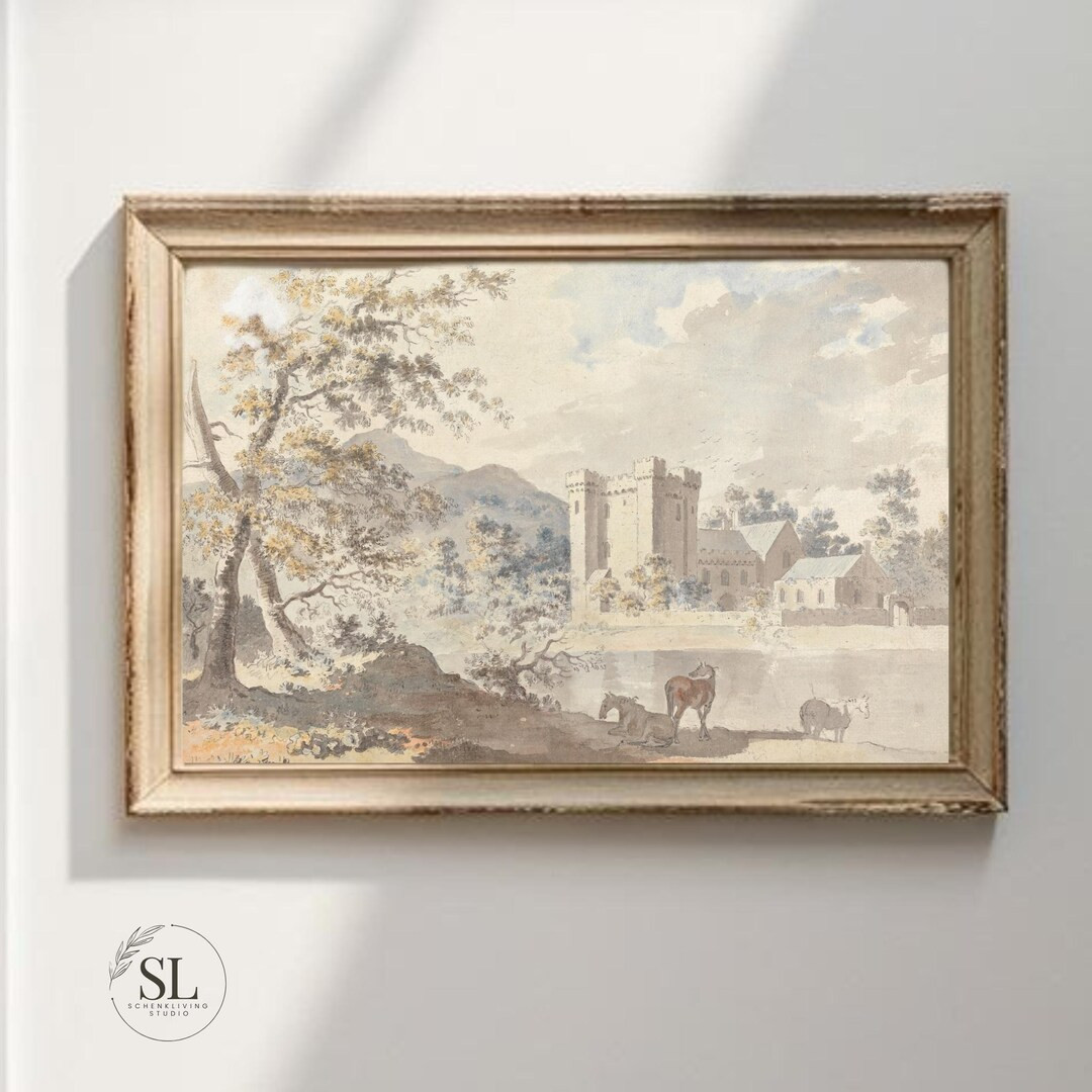 Vintage Landscape Watercolour Painting Modern Farmhouse Cottage Home Decor Gift Print Landscape O... | Etsy (US)