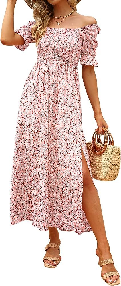 Zuimoaes Women's Summer Bohemian Floral Square Neck Short Sleeve Casual Smocked Split Vacation Be... | Amazon (US)