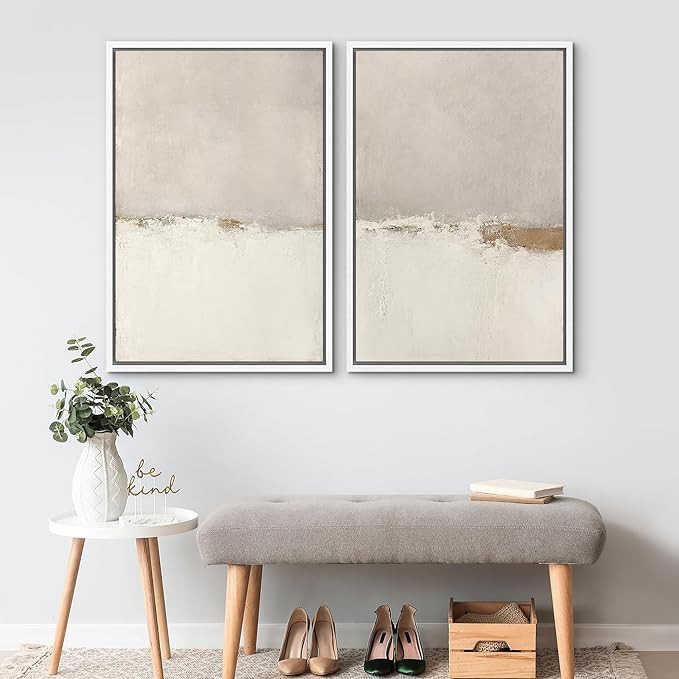 SIGNWIN Framed Canvas Print Wall Art Beige Gray Paint Strokes Abstract Grunge Landscape Prints Mo... | Amazon (US)