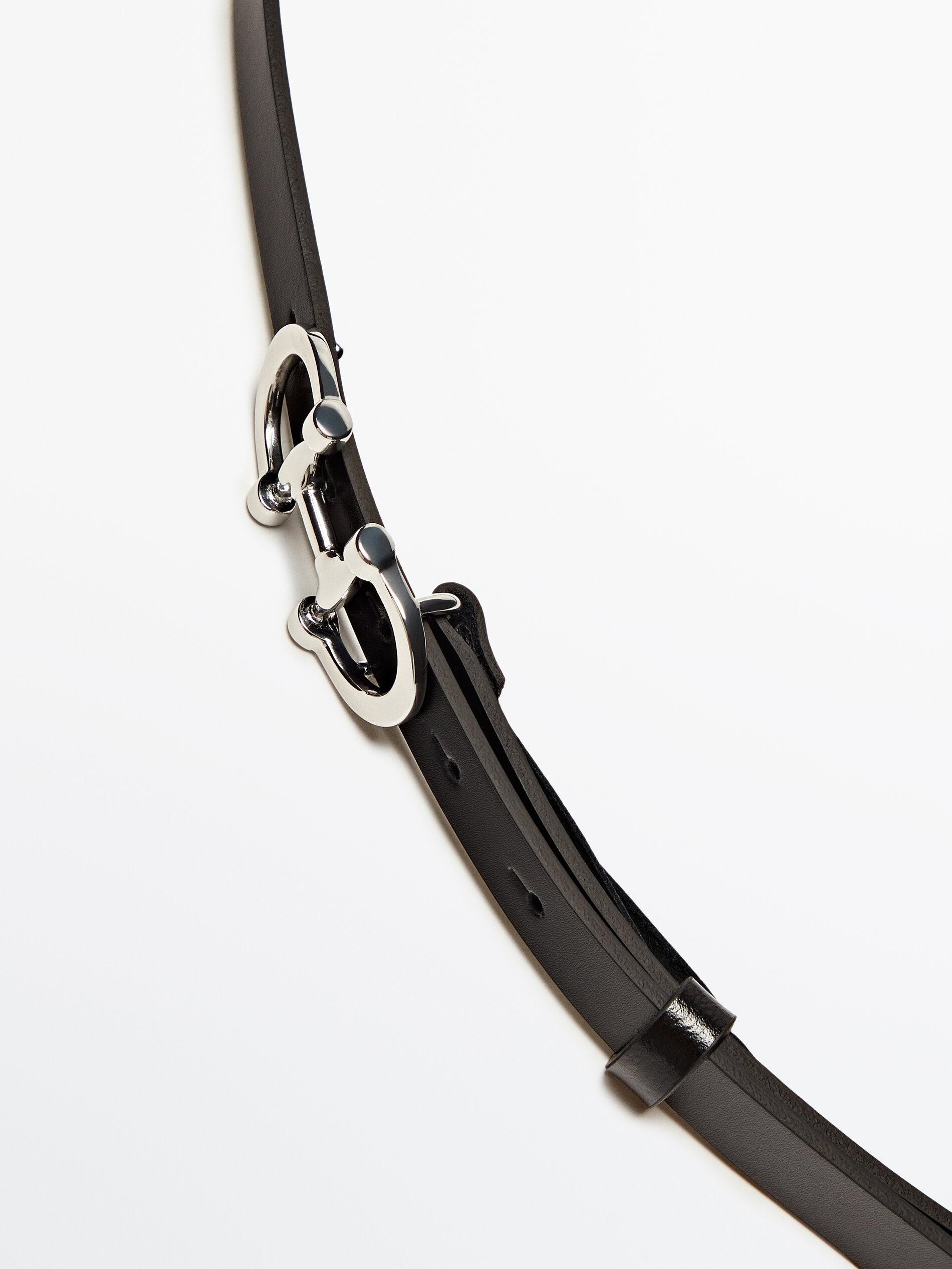 Leather belt with double buckle | Massimo Dutti US