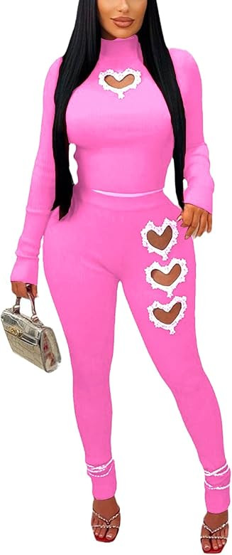 Tcremisa Women's 2 Piece Outfits Long Sleeve Crop Tops with Skinny Long Pants Set Stretchy Rib Kn... | Amazon (US)
