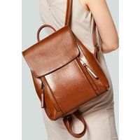 Brown Backpack Leather Vintage School Travel Shopping Bag Black Tote Women Rucksack | Etsy (US)