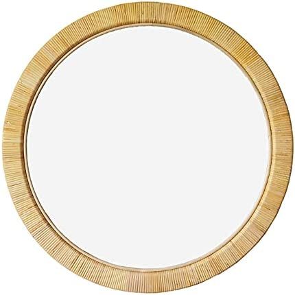 SORBARIA Natural Rattan Skin Wrapped Large Round Mirror - 36 inch, Nautical, Coastal, Natural Sty... | Amazon (US)