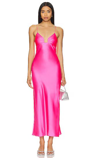 Silk Midi Dress in Shocking Pink | Revolve Clothing (Global)