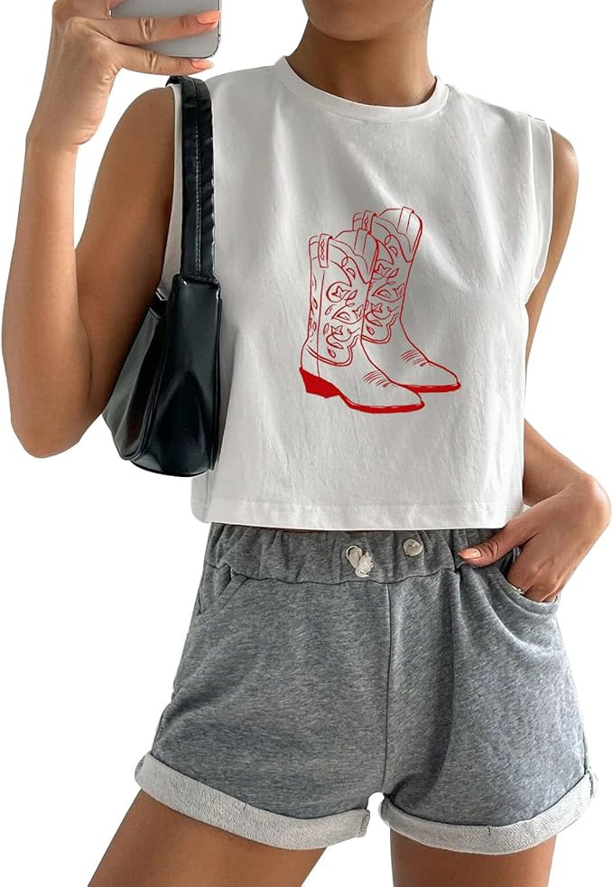 Country Concert Outfits Crop Tank Tops Women Cute Casual Summer Western Cowgirl Graphic Crop Tops... | Amazon (US)