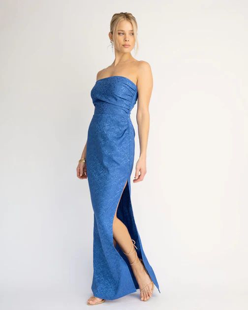 Galia Embossed Strapless Maxi Dress - Blue | VICI Collection
