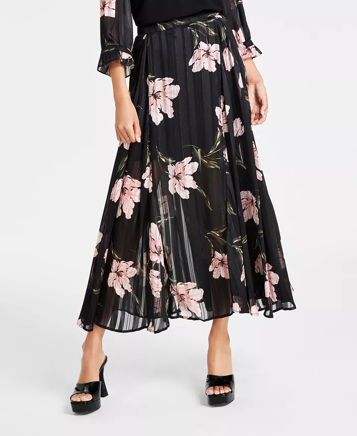 CeCe Women's Pleated Floral Maxi Skirt - Macy's | Macy's