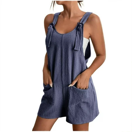 Dyegold Women s Short Overalls Summer Casual Spaghetti Strap Loose Linen Short Bib Overalls Jumpsuit Rompers with Pockets | Walmart (US)