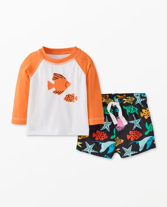 Boys' Ocean Friends On Black Rash Guard & Trunks Set in 100% Recycled Poly - Size Baby 6-12 mos by Hanna Andersson | Hanna Andersson