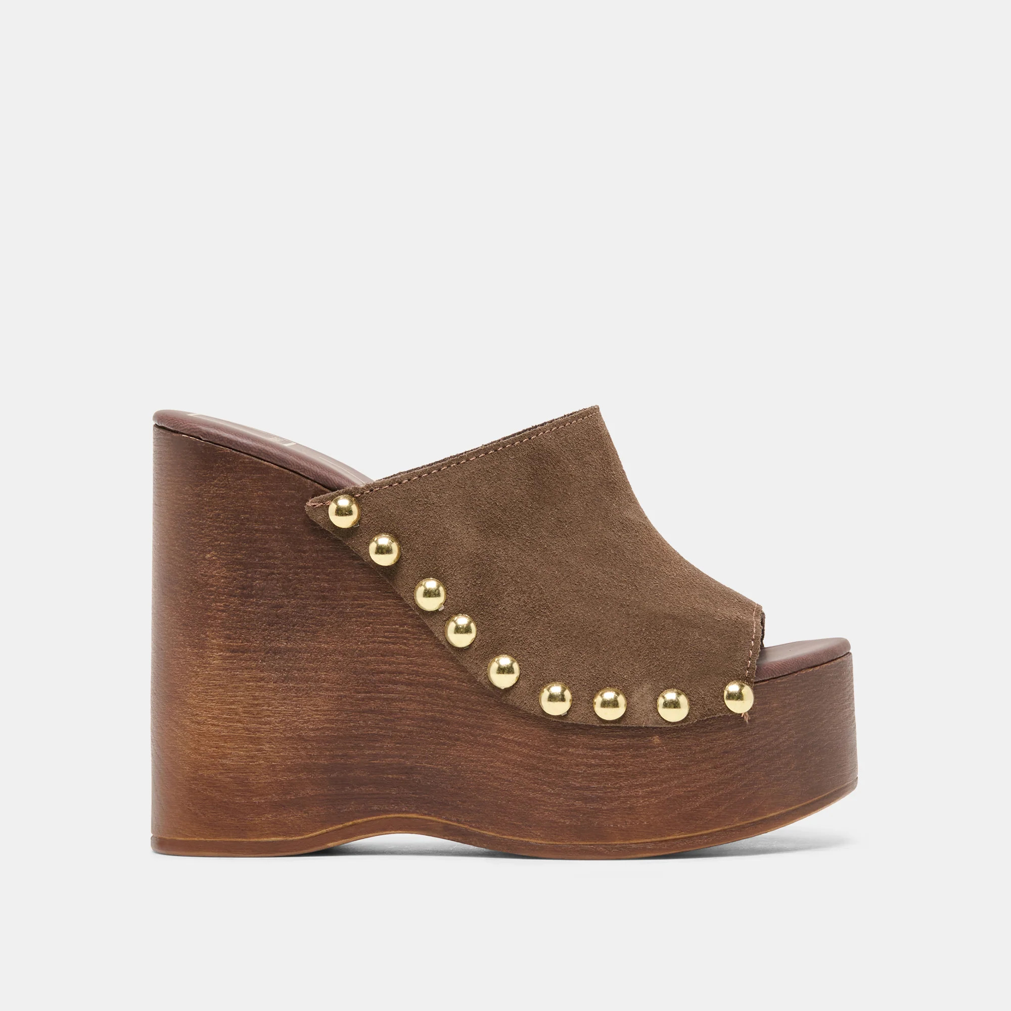 BIRK Dk Brown Suede Platform Wood Sole Wedges | Dolce Vita | DolceVita.com