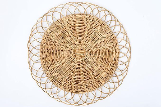 Rattan Woven Placemats - 13.4IN. Round Placemats Made Entirely of Natural Pure Rattan - Durable a... | Amazon (US)