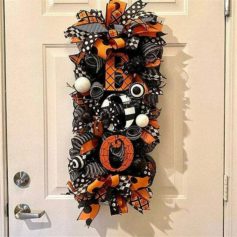 Halloween Wreath For Front Door, 19.7" Horror Pumpkin Fall Wreath, Halloween Wreath Pumpkin Door ... | Walmart (US)