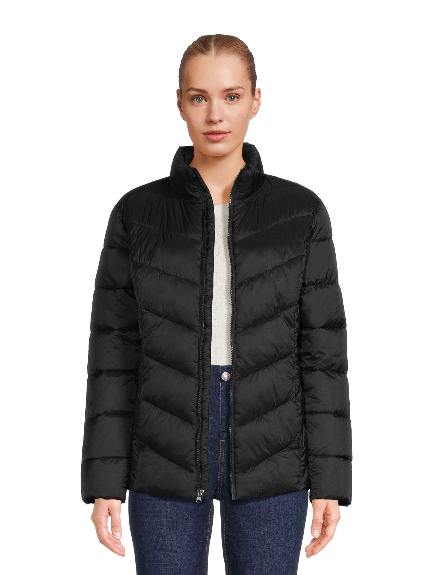 Time and Tru Women's Chevron Midweight Puffer Jacket, Sizes XS-3X | Walmart (US)