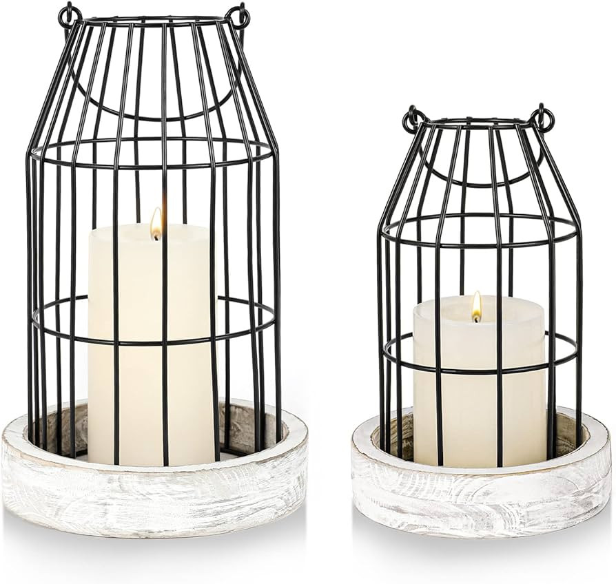 Rustic Wire Metal Cloche Set of 2 Candle Lantern Decorative Indoor Outdoor Vintage Cage Candle Ho... | Amazon (US)