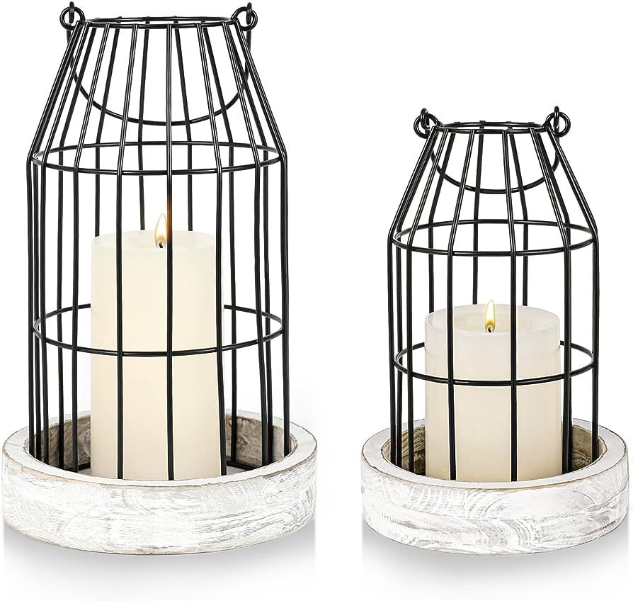 Rustic Wire Metal Cloche Set of 2 Candle Lantern Decorative Indoor Outdoor Vintage Cage Candle Ho... | Amazon (US)