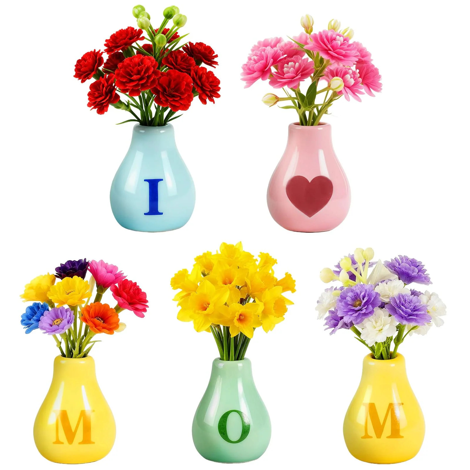 Justincity 5 pcs mini ceramic vase fridge magnets with artificial flowers powerful magnetic force for kitchen refrigerator office locker decor | Lowe's