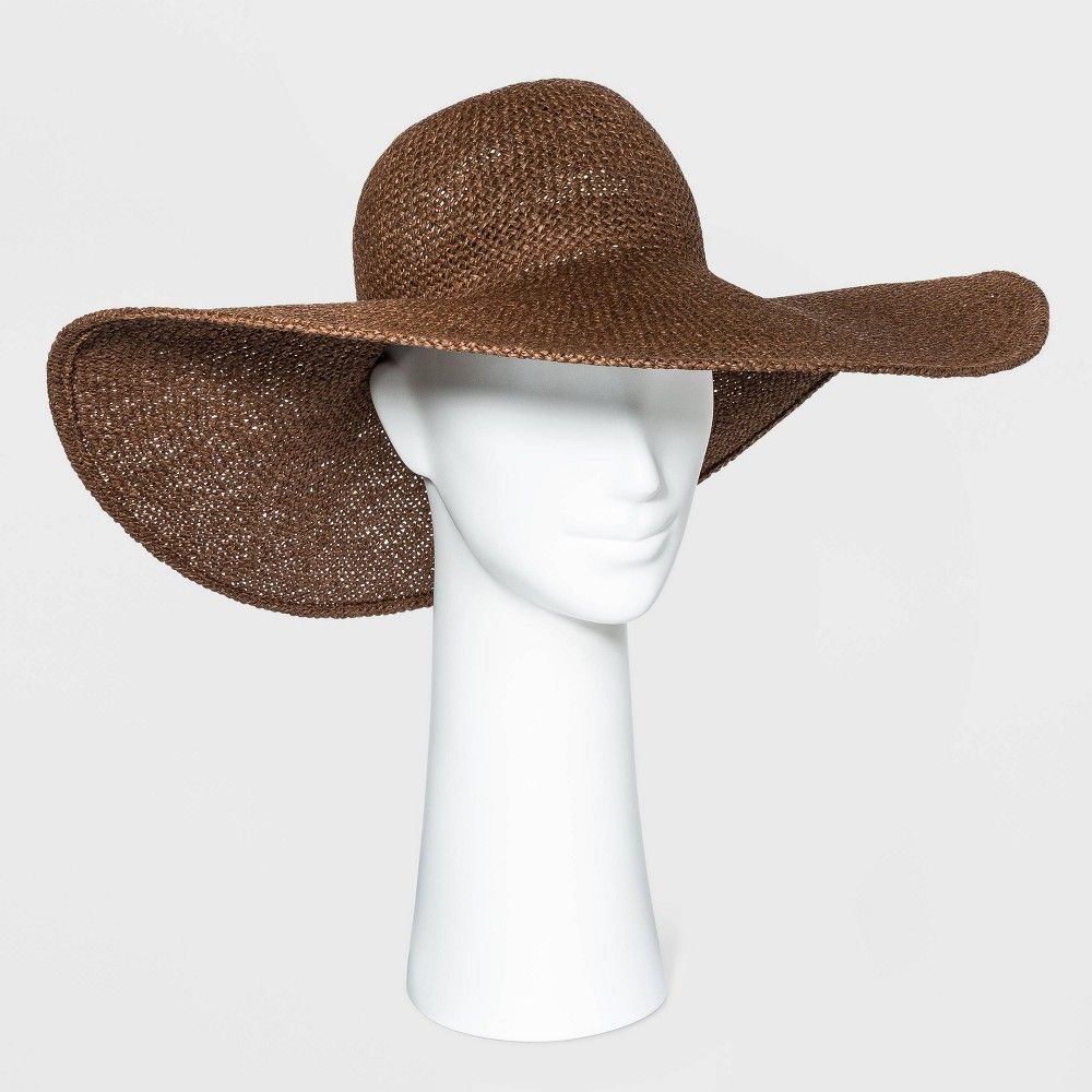 Women's Wide Brim Open Weave Straw Floppy Hat - A New Day Brown | Target