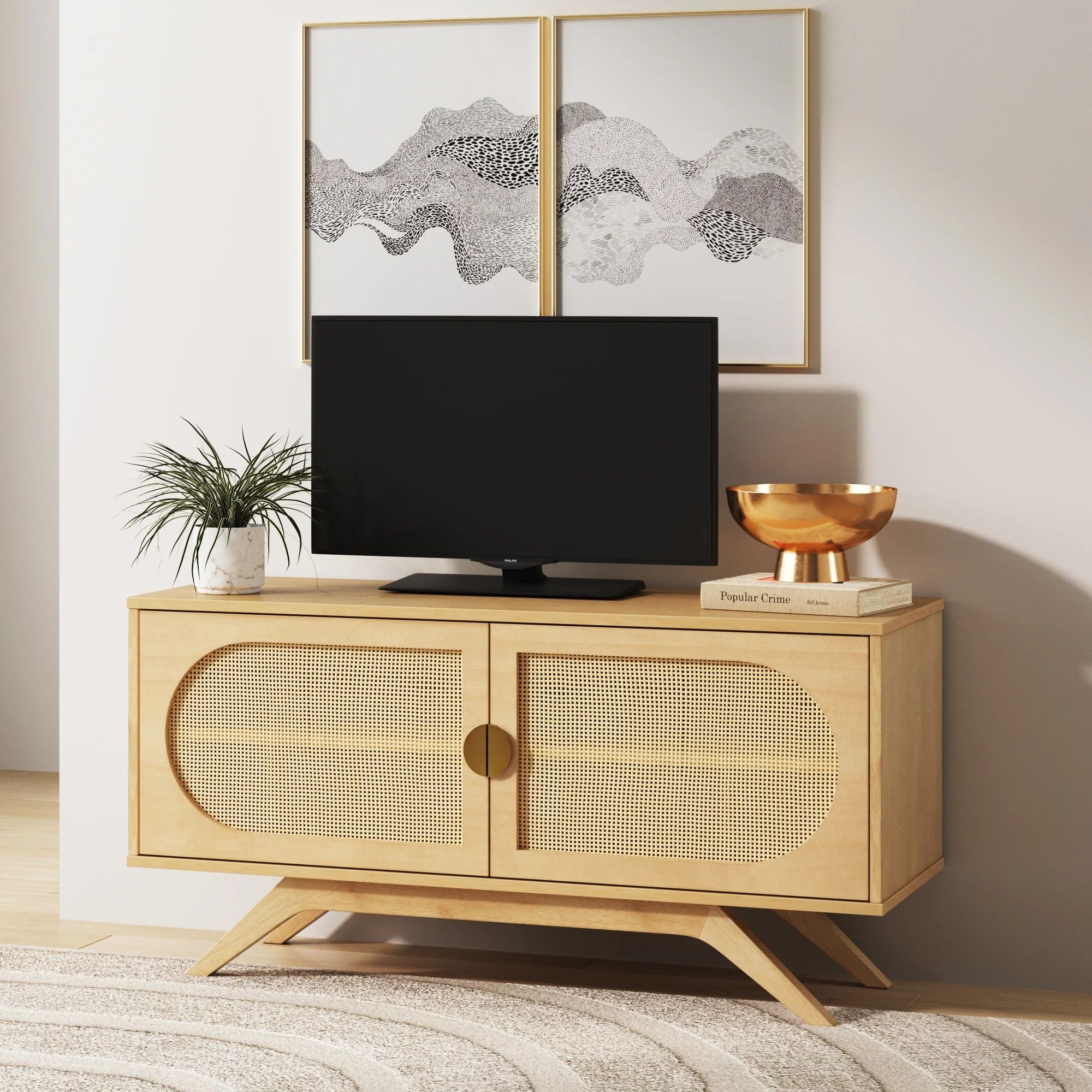 Rattan & Wood Rounded Door TV Cabinet | Nathan James