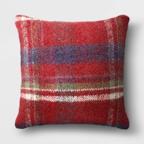 Holiday Oversized Faux Mohair Plaid Square Throw Pillow Red - Threshold™ | Target