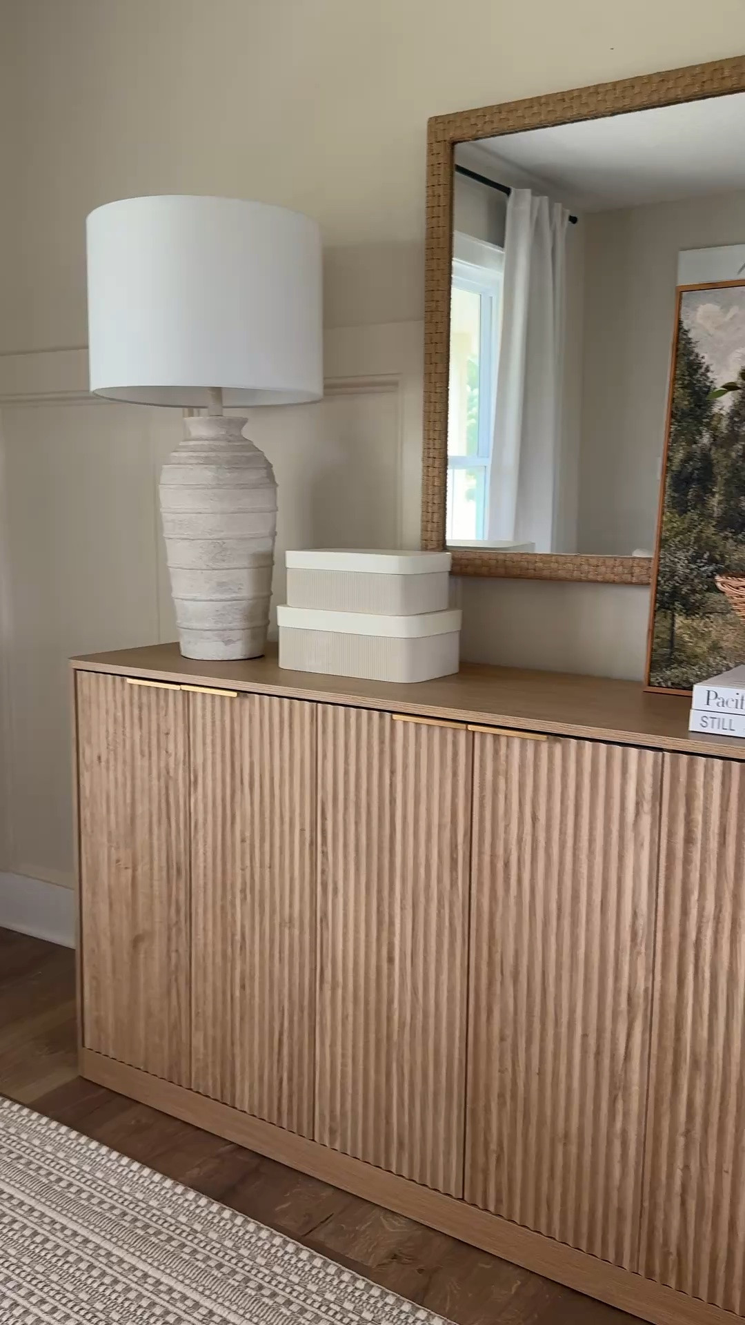 You won’t believe the price on this 67” fluted sideboard! It is beautiful in person and so much storage.
Sideboard, cabinet, buffet, table decor, table lamp, home decor, wall art, landscape art, faux greenery, vase