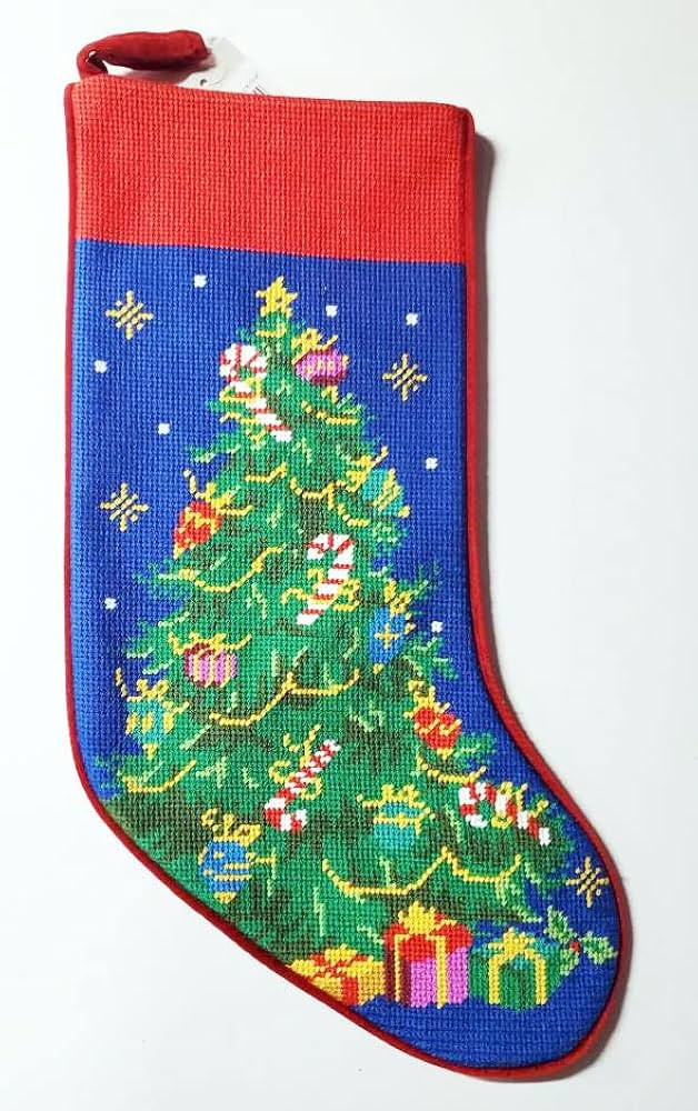 Peking Handicraft Candy Cane Decorated Tree Embroidered Christmas Stocking - 18" x 11" | Amazon (US)