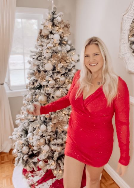 Holiday style, Christmas party outfit
Flocked Christmas tree, red dress, special occasion, Christmas style, Christmas home decor, Christmas decorations

#LTKHoliday